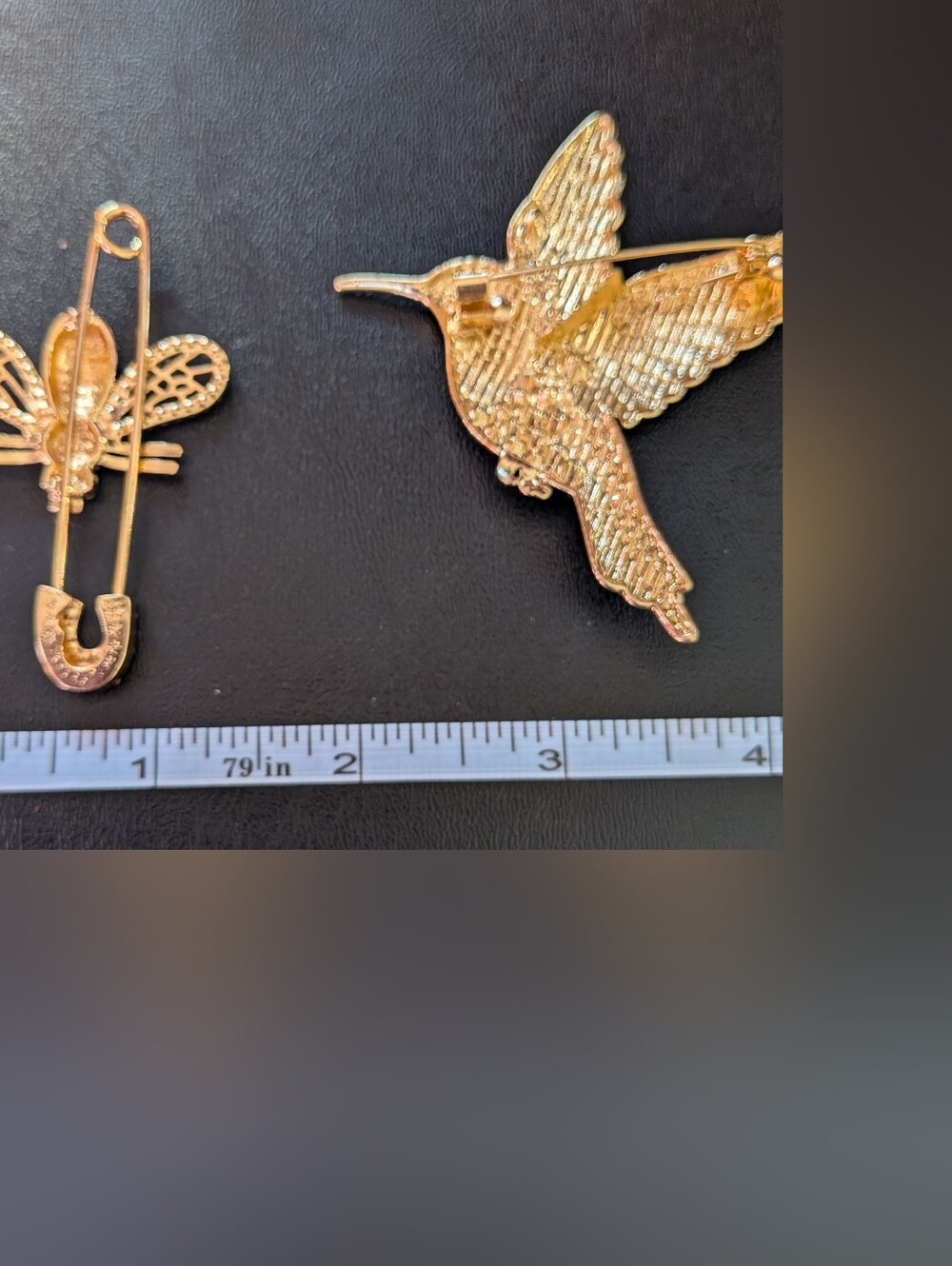 Gold & Blue Hummingbird Crystal Brooch -and Bee Pin - Picture 3 of 3